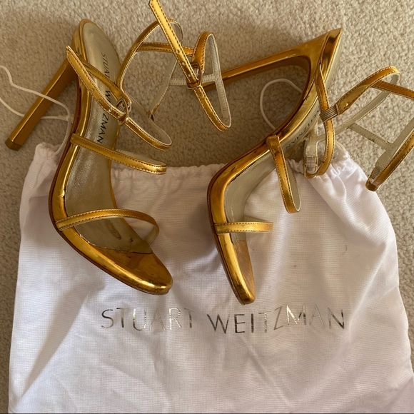 Gold Stuart Weitzman Courtesan Sandals Heels - Picture 7 of 8